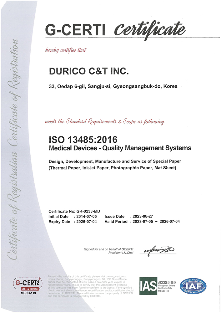 Registration certificate Durico